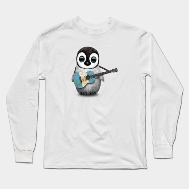 Baby Penguin Playing Guatemalan Flag Guitar Long Sleeve T-Shirt by jeffbartels